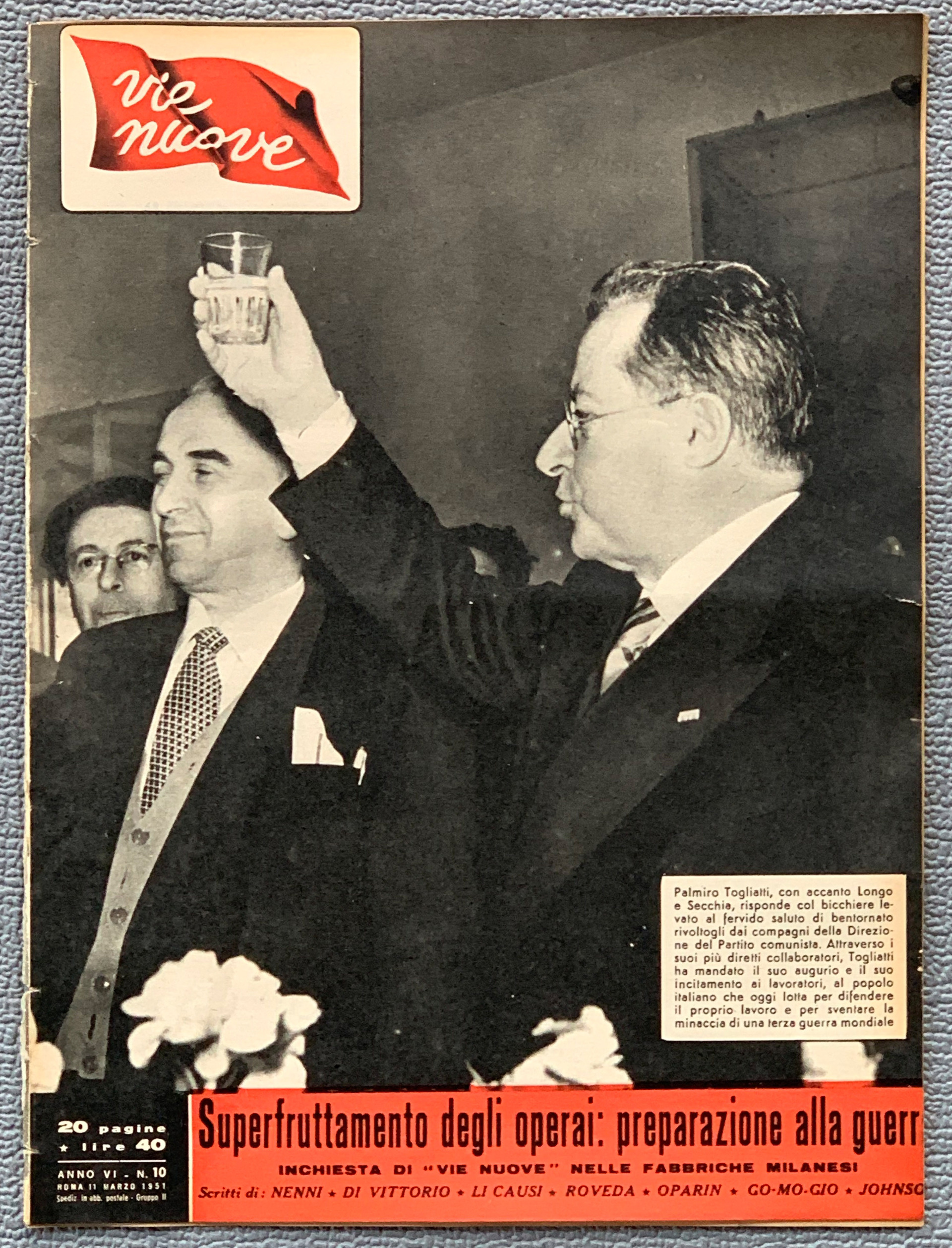 Vie Nuove 11. März 1951 (Bericht zu den Weltfes...