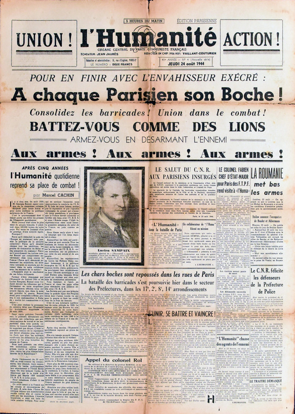 L´Humanite 24.8.1944 Un lettre d´´Auschwitz (Se...