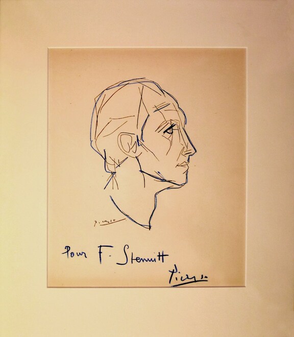 Paul Eluard - Übermalung mit blauem Farbstift, ...