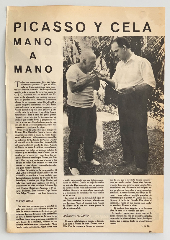 Picasso y Cela, Mano a Mano