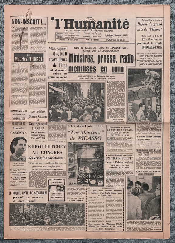 L´Humanite 23.5.1959, "Les Menines" a la Galeri...